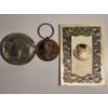 Image 1 : Buffalo Nickel Belt Buckle (3"), Penny Key Chain (2") & Seasons Greeting Commemorative Round (1.5")