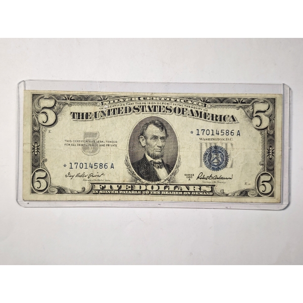 *EXCELLENT COLLECTOR'S STAR NOTE* 1953A US Federal Reserve $5 Blue Seal Silver Certificate STAR NOTE