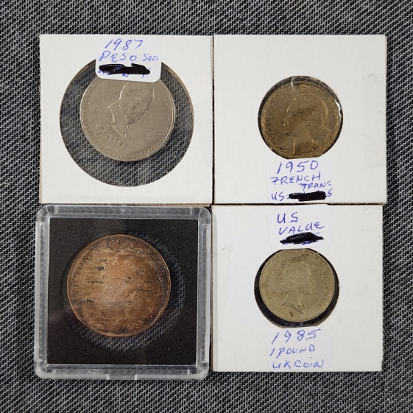 Four Assorted World Coins Ft. 1889 British One Penny Coin!