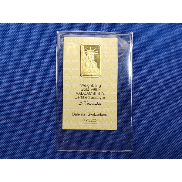 2g Valcambi Gold Bar - Credit Suisse Statue of Liberty - in Sealed Package