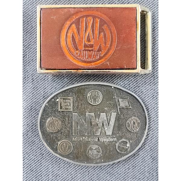 Two Norfolk and Western Belt Buckles - One Genuine Leather & One Marked Century Canada 