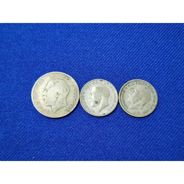 Silver Great Britain Coins: 1922 Schilling ASW: 0.0909oz. / 1924 & 1928 Six Pence ASW: 0.0455oz Each