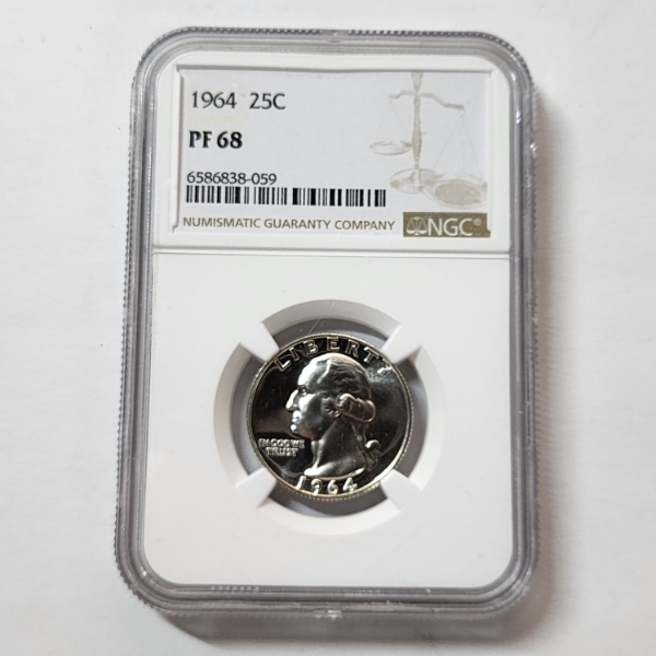 NGC Graded PF68 United States 1964 90% Silver Washington Quarter