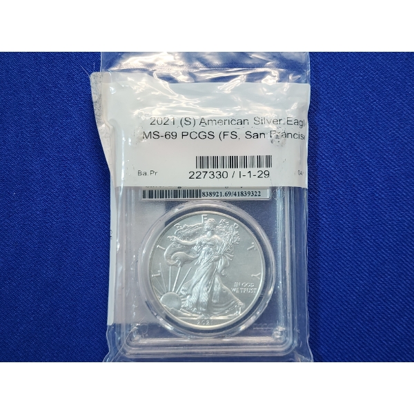 2021-S American Silver Eagle 1 oz Fine Silver Graded MS69 by PCGS - in Factory Sealed Package!