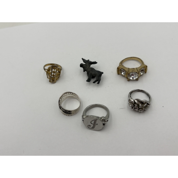 5 Gorgeous Costume Rings & Moose Pin - Various Ring Sizes 