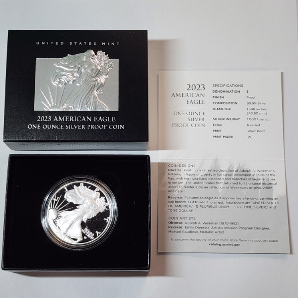 2023 American Silver Eagle $1 Proof - 1 oz .999 Fine Silver - OGP Box & COA