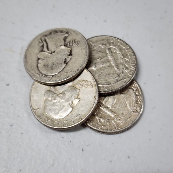 Four Assorted United States 90% Silver Quarters ~ $1.00 Face Value
