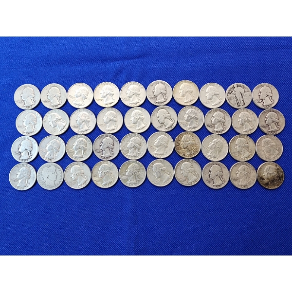 Lot of Assorted Year Silver Quarters: Including Standing Liberty, Barber, & Washington FV: $10.00