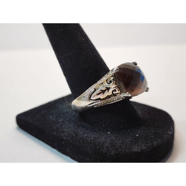 Sterling Silver Ring With Large Chocolate Topaz Style Gemstone - Size 8 - TW: 7.5g