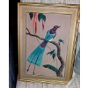 Image 1 : Hand Painted Set Of Framed Exotic Bird Paintings On Woven Cloth -  Very Colorful Bird Of Paradise +