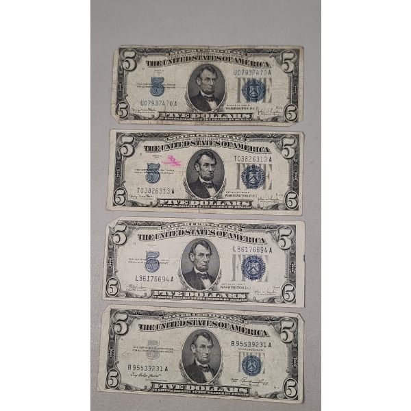 (4) Assorted Series United States $5 Silver Certificates - Face Value: $20.00