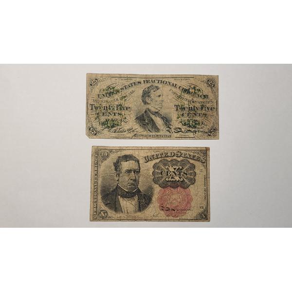 (2) U.S Fractional Currency Notes - 3rd Issue 1863 25 Cent Note & 5th Issue 1874 10 Cent Note