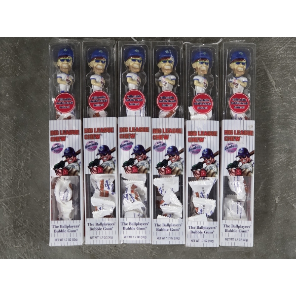 Six Unopened Big League Chew Series 1 Collectable Bobbleheads & Gumballs 