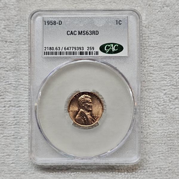 1958-D Lincoln Wheat Penny CAC MS63RD
