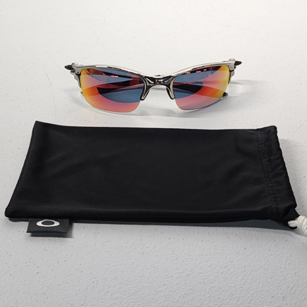 Vintage Oakley Wire Sunglasses 57-18 Polished Chrome Fire Iridium w/ Microfiber Bag