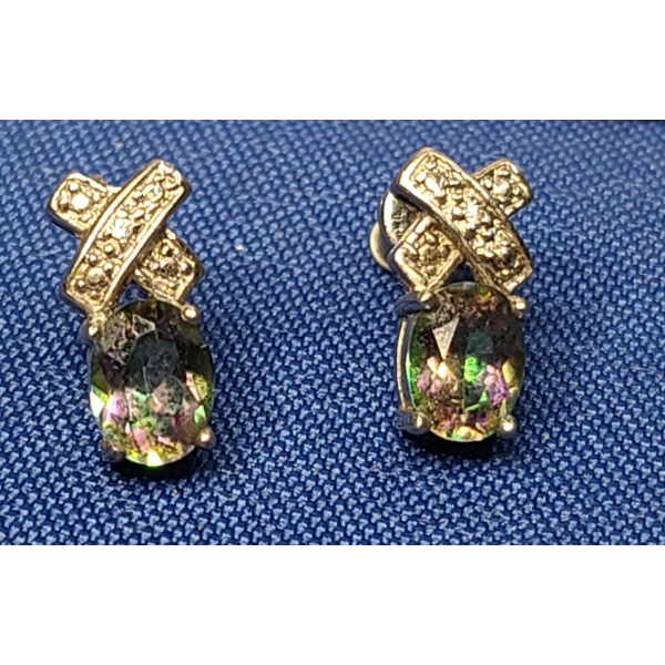 Sterling Silver Mystic Fire Topaz With Accent Stone Stud Earrings - Weight: 3.1g