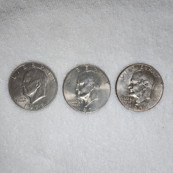 Three Assorted 1970's United States Eisenhower Dollars ~ 1972, 1974 & 1978!