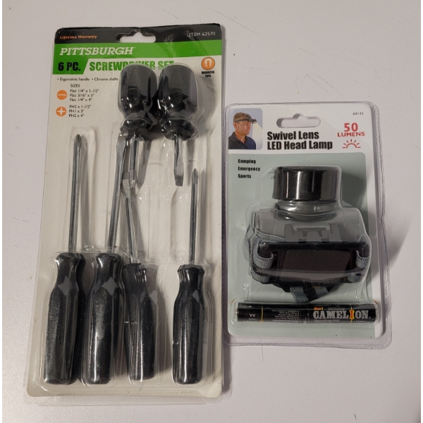 Swivel Lens LED Head Lamp And 6 Piece Screwdriver Set