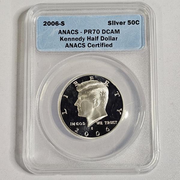 2006-S 90% Silver Kennedy Half Dollar professionally graded by ANACS as PR70 DCAM