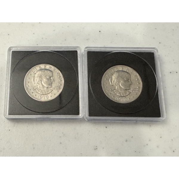 2 - 1979 Susan B. Anthony United States Dollar Coins In Holder - Amazing Condition