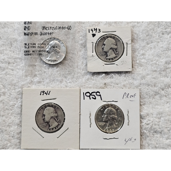 Assortment of 90% Silver US Treasury Quarters - AFV $1