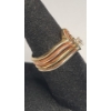 Image 3 : 14K Gold Tri-Color Stacked Wave Ring With Clear Accent Stone - Size 5 - Weight: 4.9g