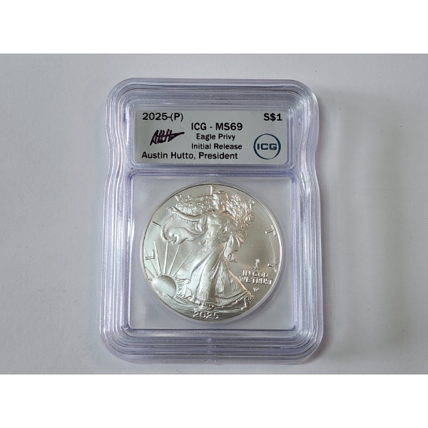ICG MS 69 2025-P Eagle Privy Initial Release Signed by Austin Hutto -  1 oz .999 Fine Silver 