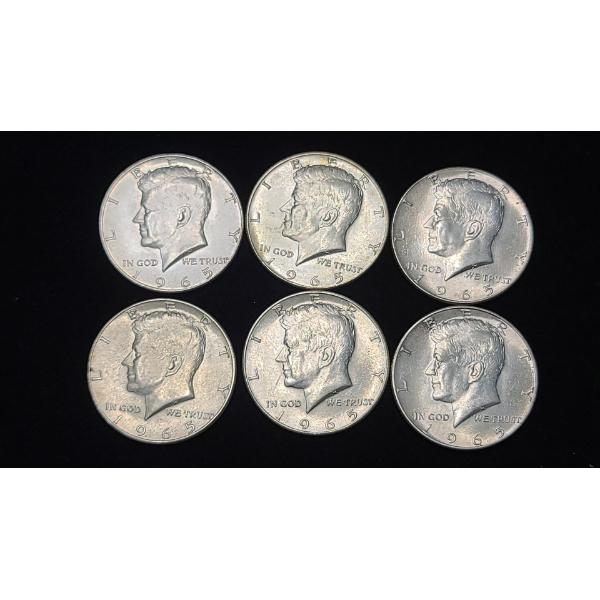 (6) 1965 40% Silver Kennedy Half Dollars - Face Value: $3.00