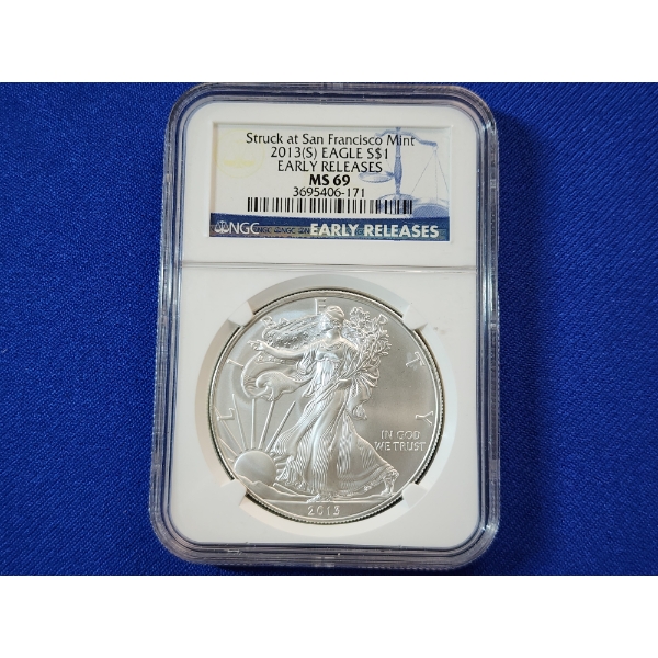 2013-S American Silver Eagle Early Releases Graded by NGC MS 69 - 1 oz .999 Fine Silver