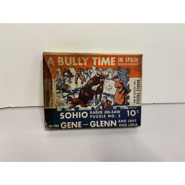 Vintage "A Bully Time in Spain" jigsaw puzzle produced in 1933 as a radio premium for Sohio