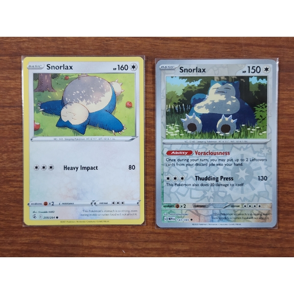 Two Snorlax Pokemon Trading Cards Including Reverse Holo 