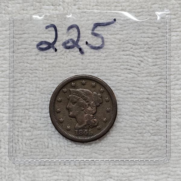 Genuine 1845 Braided Hair Large Cent FV: $.01