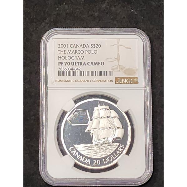 2001 NGC Canadian The Marco Polo Hologram PF 70 ULTRA CAMEO $20 .925 Silver Coin