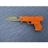 Image 1 : Snake Eyes Tactical folding pocketknife featuring a handgun-shaped handle with orange camo finish
