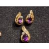 Image 2 : 10K Jewely: Loose Leaf Earring, Matching Set Earrings & Pendant w/ Purple Stones & Diamonds TW: 2.9g