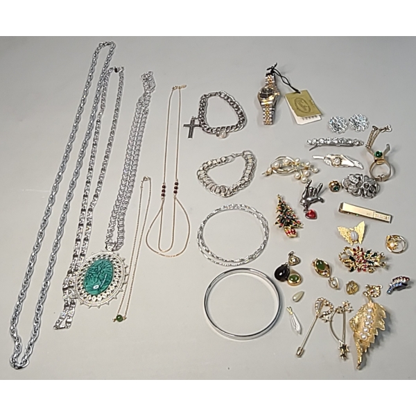 Assorted Lot Of Costume Jewelry Including Necklaces, Pendants, Pins & More