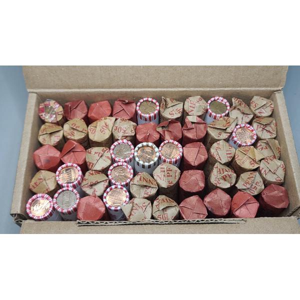 Box Of Assorted Rolls Of Lincoln Wheat, Lincoln Memorial Cents - Face Value: $25.00