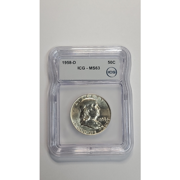 ICG 1958-D MS63 90% Silver Franklin Half Dollar