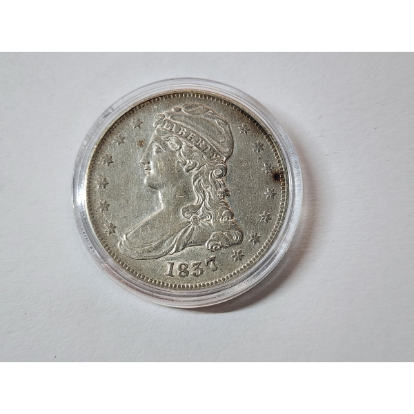 Incredible 1837 U.S. 90% Silver Capped Bust Half Dollar in Capsule 