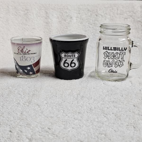 3 Shot Lot - 3 State of Ohio and Route 66 Themed Shot Glasses