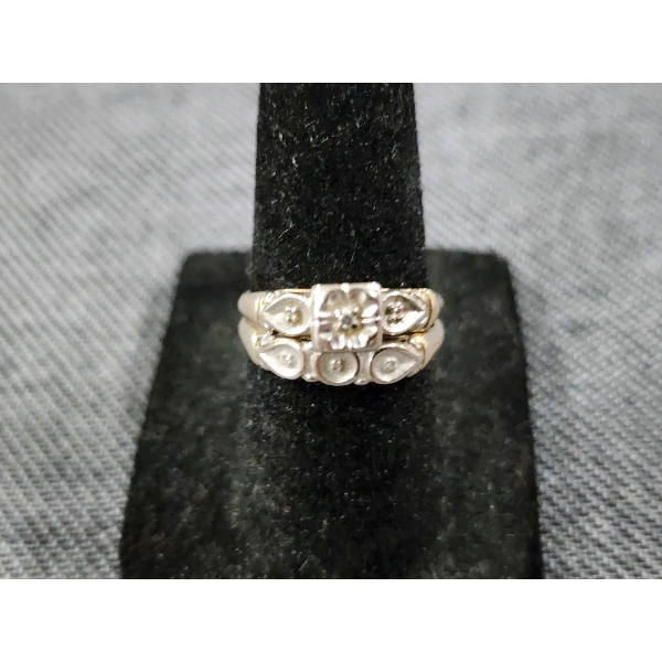 Two 14K Gold Rings - One Ft. Authentic Small Diamond - Weighs 3.2 Grams Total - Approx. Size 6/6.5