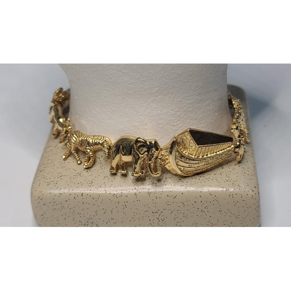 14K Yellow Gold Noah's Ark 7.5" Bracelet - Weight: 14.8g