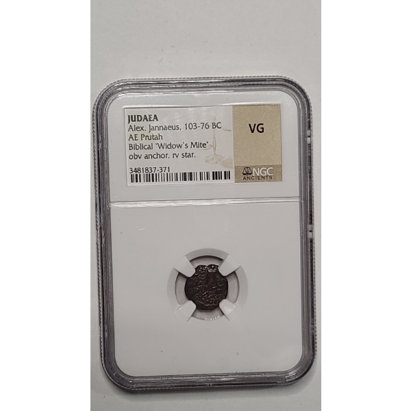 NGC Judaea Alex Jannaeus 103-76 BC AE Prutah Biblical "Widow's Mite" OBV Anchor. RV Star VG Grade