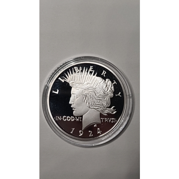 .999 Fine Silver 1924 Peace Dollar Copy Coin Weighing 27 Grams