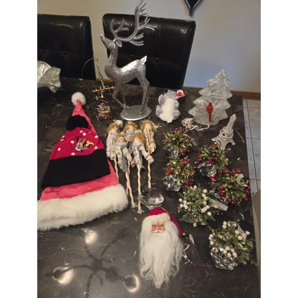 Lighted Glass Tree, 2 New Hats, Ornaments, Tin Deer & More