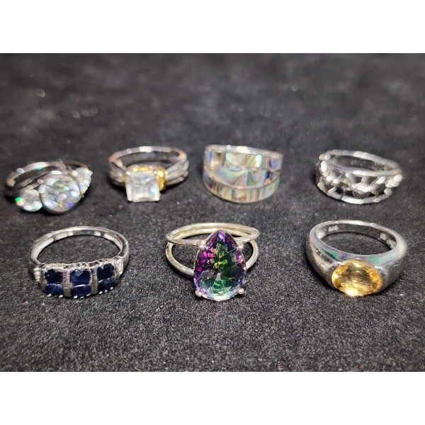 Beautiful Sterling Silver Rings Ft. Citrine, Black Sapphire & Rainbow Topaz - Total Weight of 22.5 G