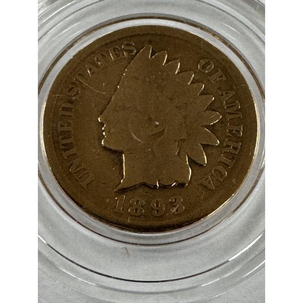 1893 United States Indian Head Penny In Protective Holder