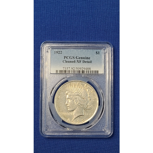 PCGS 1922 Genuine Cleaned XF Detail 90% Silver Peace Dollar