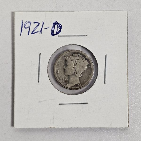1921-D United States Mercury Head Winged Liberty Dime 90% Silver Key Date Coin