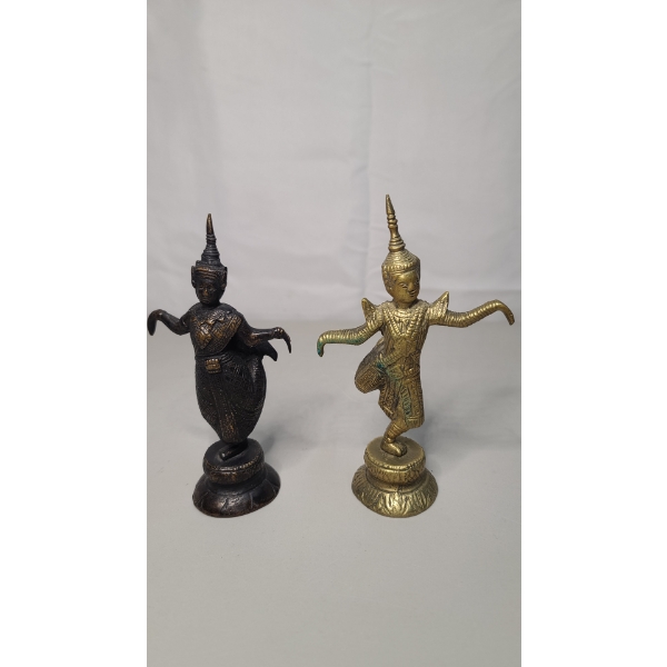 (2) Vintage Bronze Brass Copper Thai Teppanom Figures